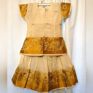 Little Girls Indian Lehnga set in ivory and gold size 24